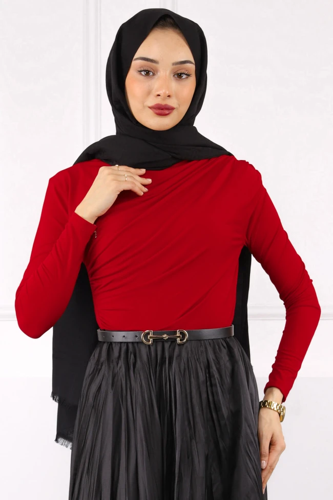 Kırmızı Balıkçı Yaka Drapeli Sandy Bluz