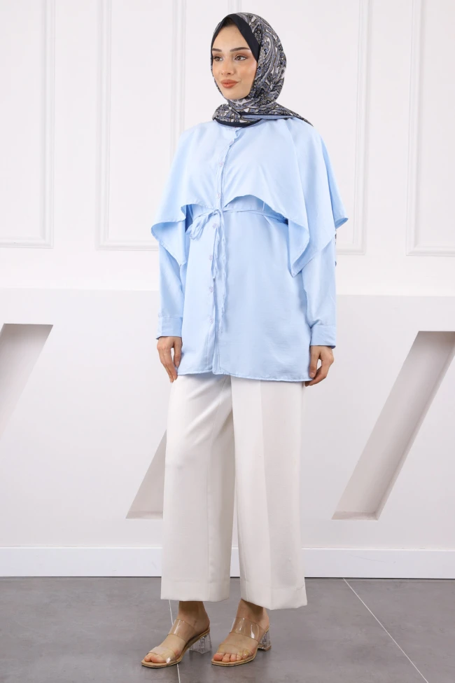 Bebe Mavi Pelerin Detaylı Hakim Yaka Gömlek