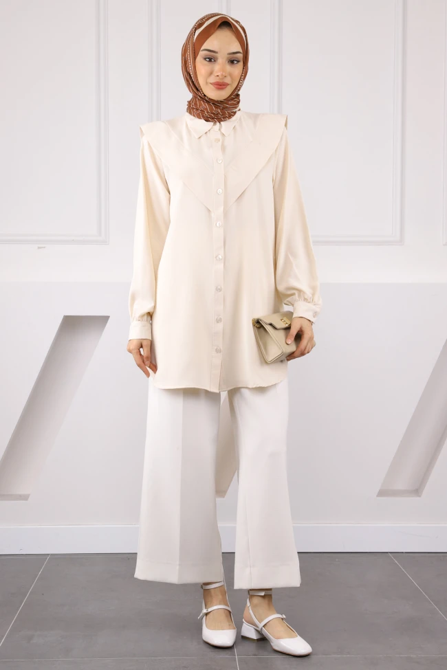 Bej Ön Detaylı Linda Tunik