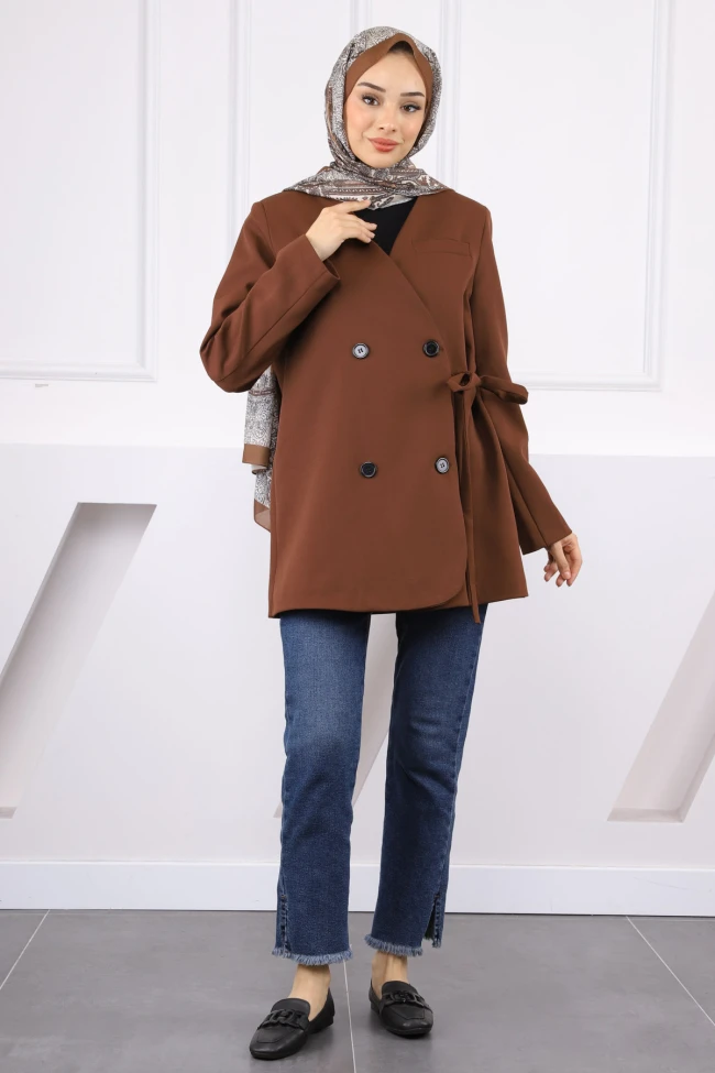 Kahverengi Bel Bağlamalı Ceket