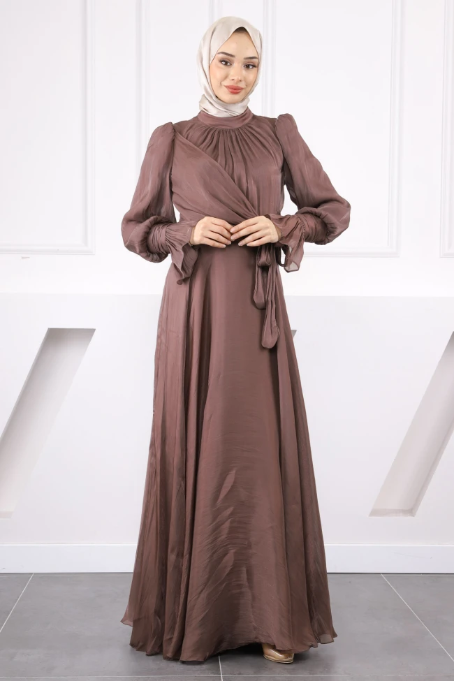 Koyuv Vizon Yan Bağlamalı Kol Detaylı Abiye