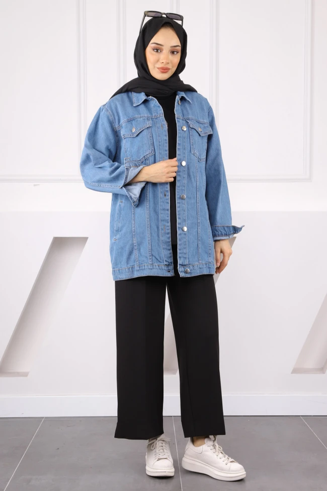 Mavi Cepli Kot Ceket