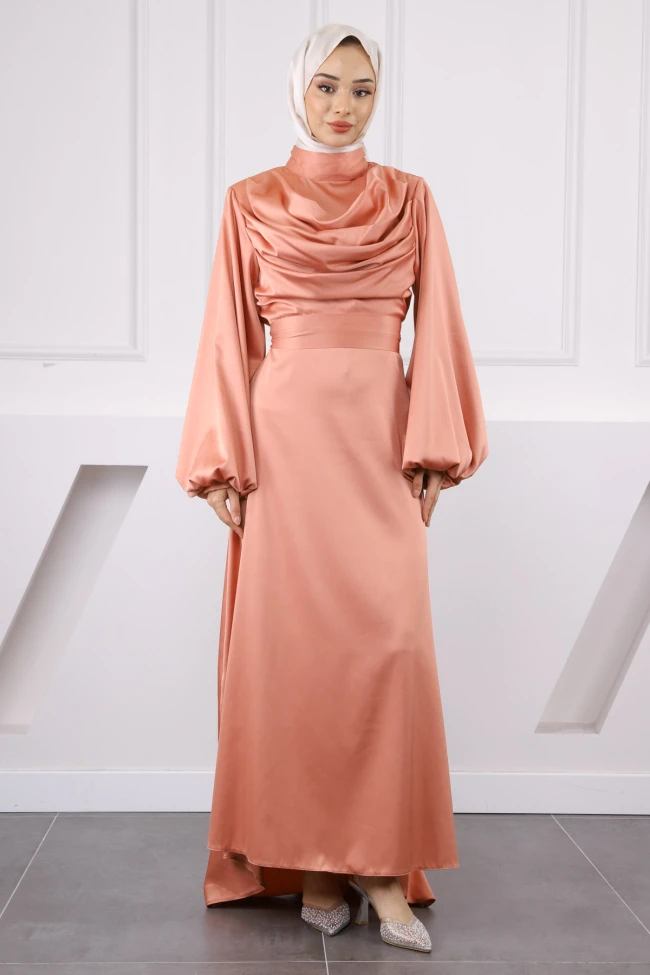 Pudra Balon Kol Saten Elbise