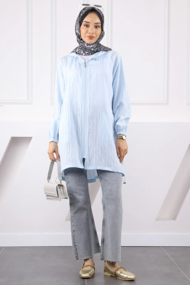 Bebe Mavi Kapüşonlu Fermuarlı Ceket