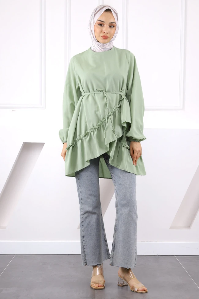 Çağla Eteği Katlı Fırfırlı Tunik