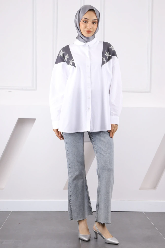 Füme Garnili Taş Detaylı Gömlek