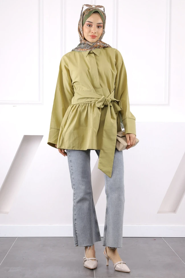 Haki Bel Kuşaklı Tunik