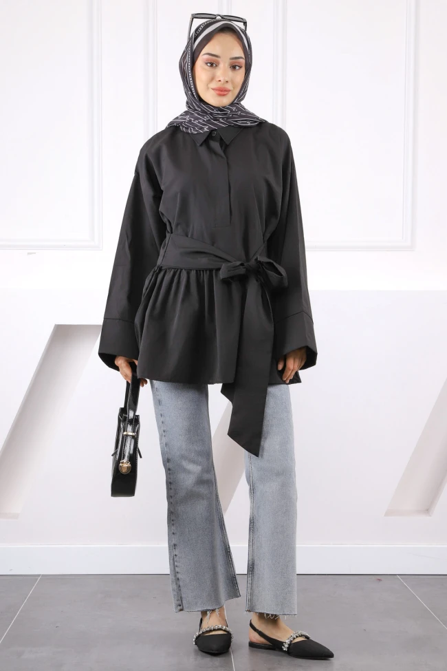 Siyah Bel Kuşaklı Tunik