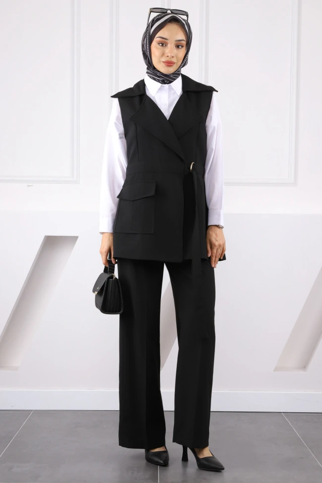 Siyah Kemerli Yelek Pantolonlu Takım