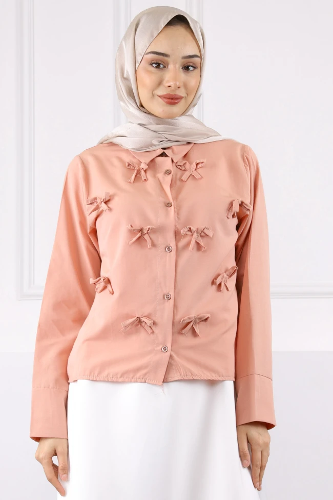 Somon Fiyonklu Ön Düğmeli Gömlek