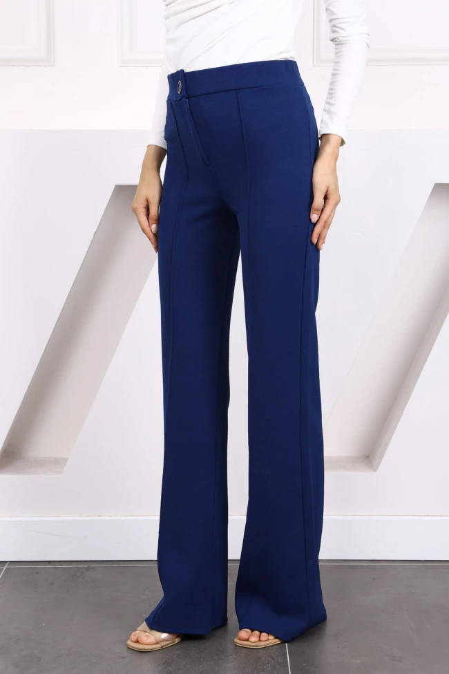 Açık Lacivert Çimalı Likralı  İspanyol Paça Pantolon