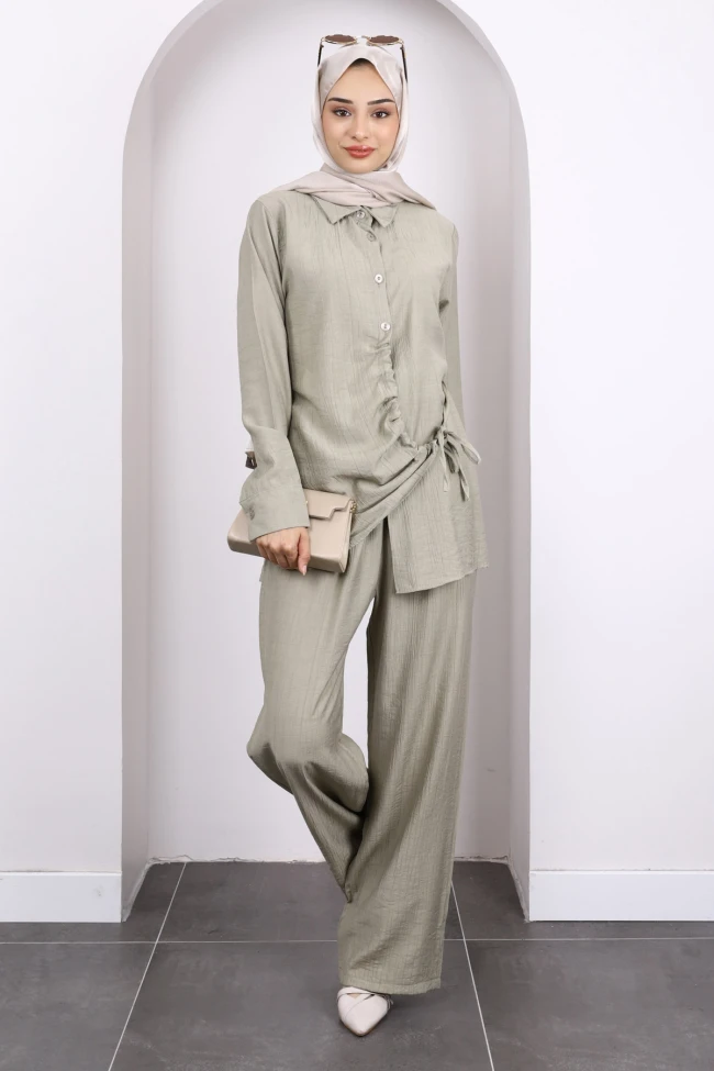 Çağla Ön Bağlamalı Tunik Pantolonlu Takım