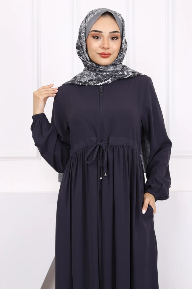 Füme Büzgülü Kol Lastikli Ferace