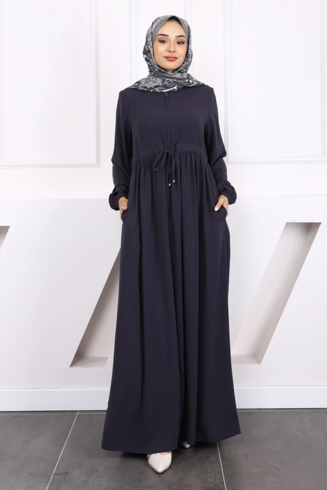 Füme Büzgülü Kol Lastikli Ferace