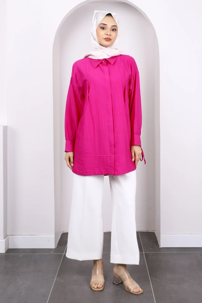 Fuşya Kol Bağlamalı Tunik