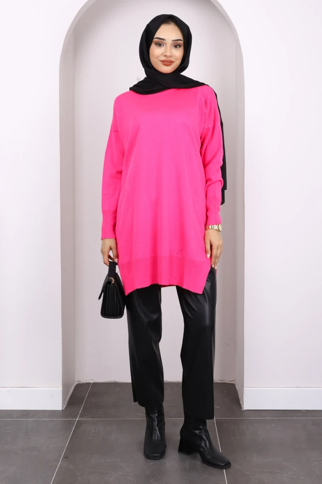 Fuşya Mevsimlik Merserize Salaş Triko Tunik