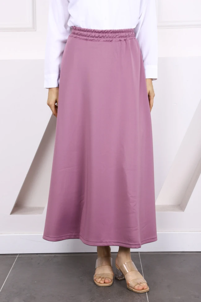 Gül Kurusu Bel Lastikli Scuba Kloş Etek