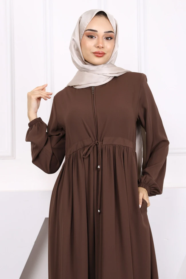 Koyuv Vizon Büzgülü Kol Lastikli Ferace