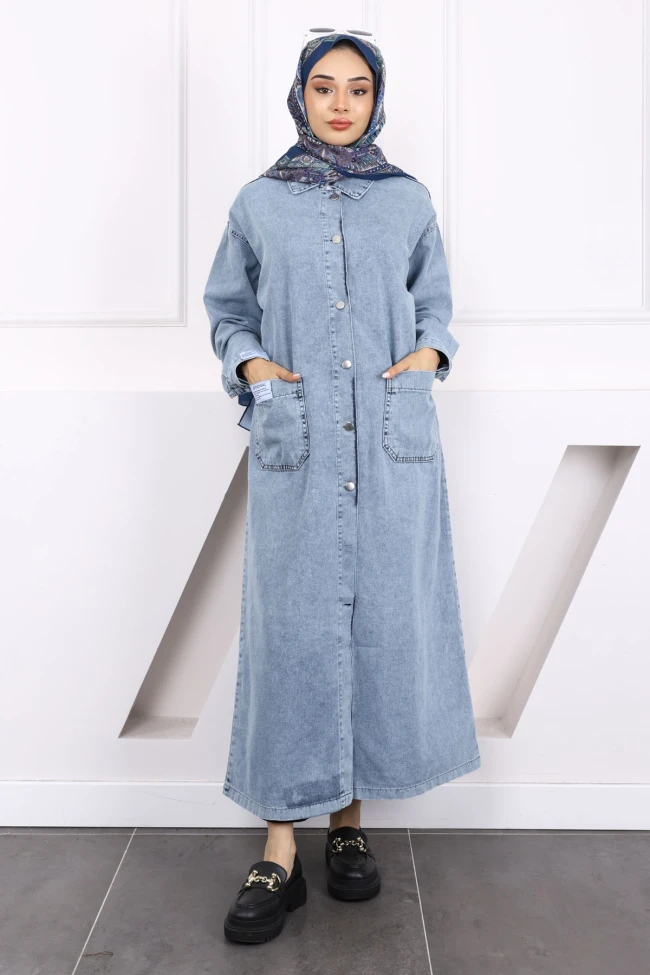 Mavi Cepli Düğmeli Kot Kap