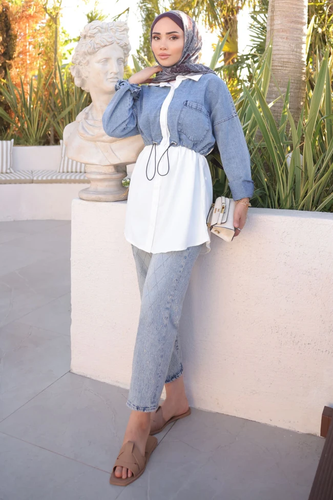 Mavi Kot Garnili Gömlek