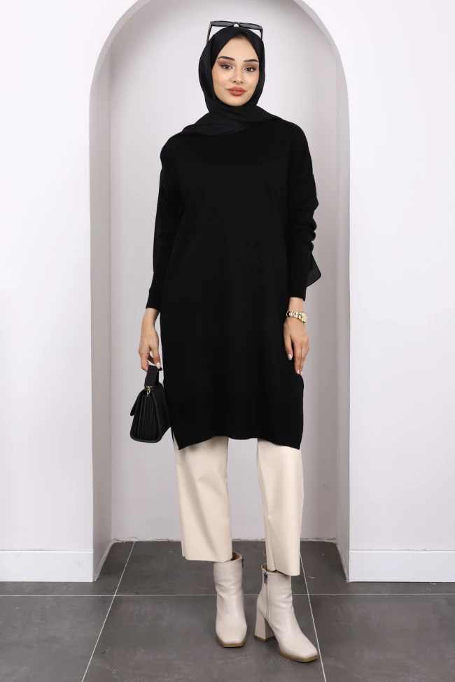 Siyah Mevsimlik Merserize Salaş Triko Tunik