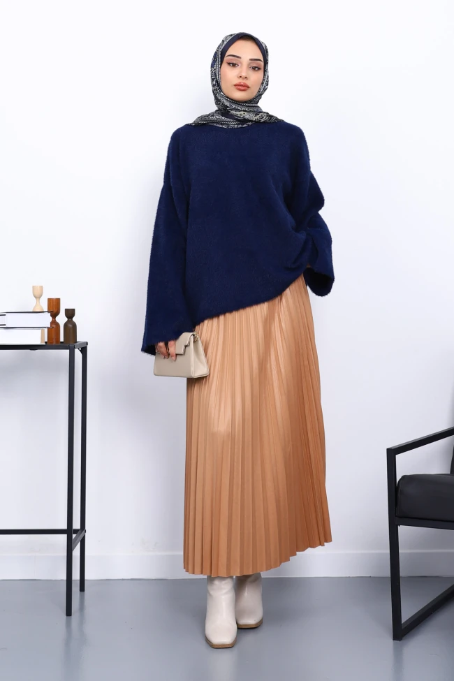 Lacivert Bisiklet Yaka Oversize Sakal Triko Kazak