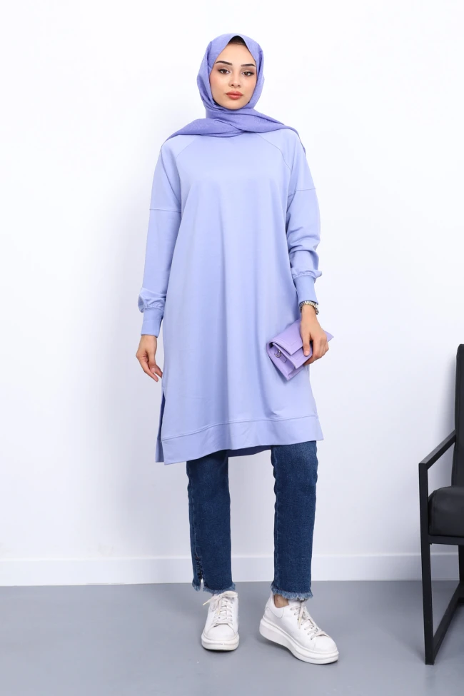 Lila Yanları Yırtmaçlı Modal Tunik