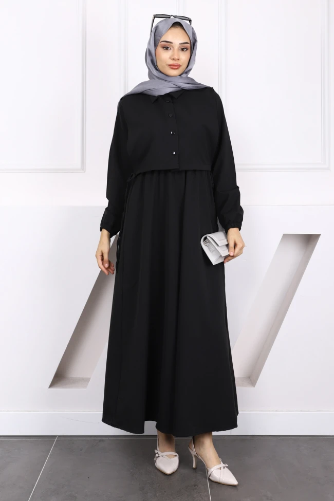 Siyah Gömlek Süveterli Elbise Kombin Takım