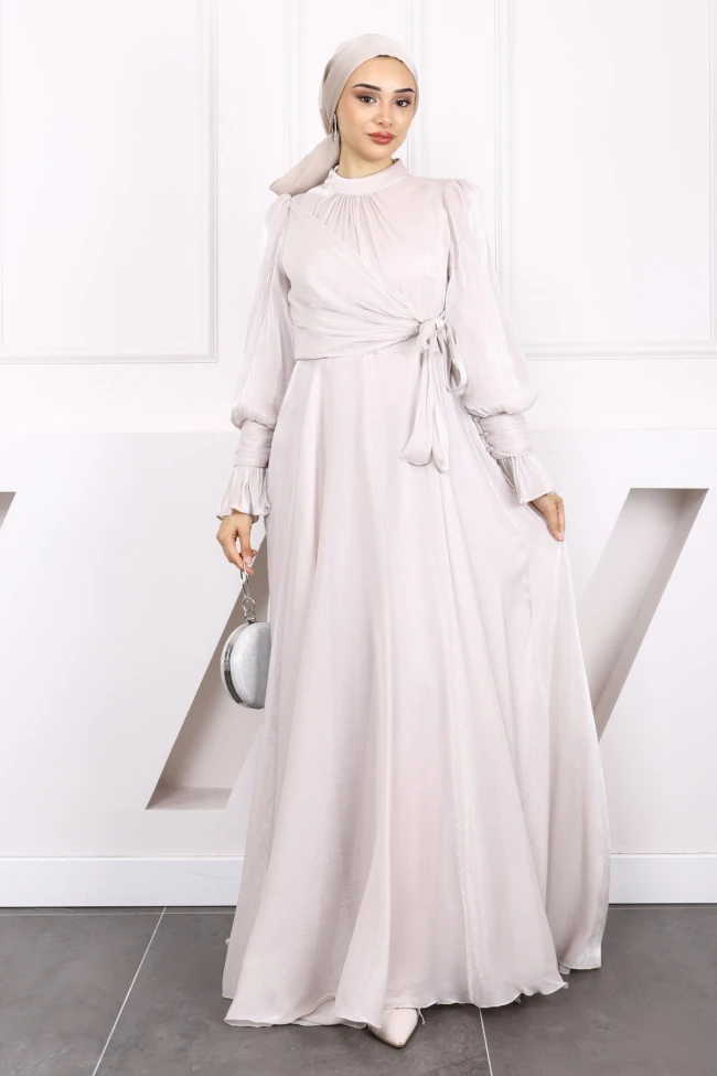 Taş Yan Bağlamalı Kol Detaylı Abiye