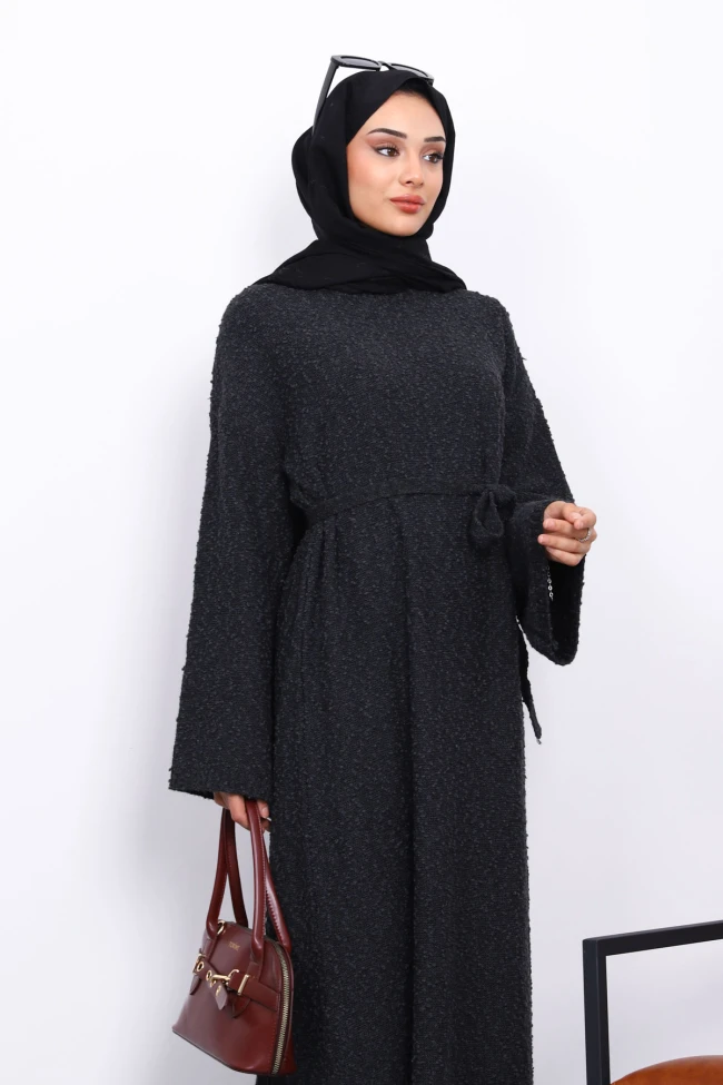 Antrasit Bisiklet Yaka Triko Elbise