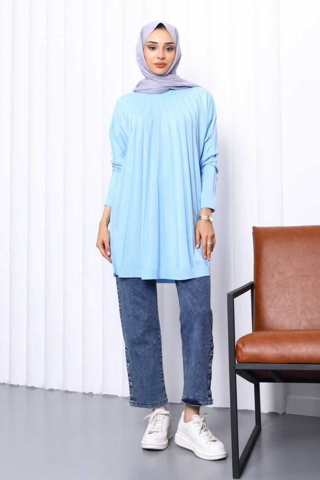 Bebe Mavi Bisiklet Yaka Merserize Triko Tunik