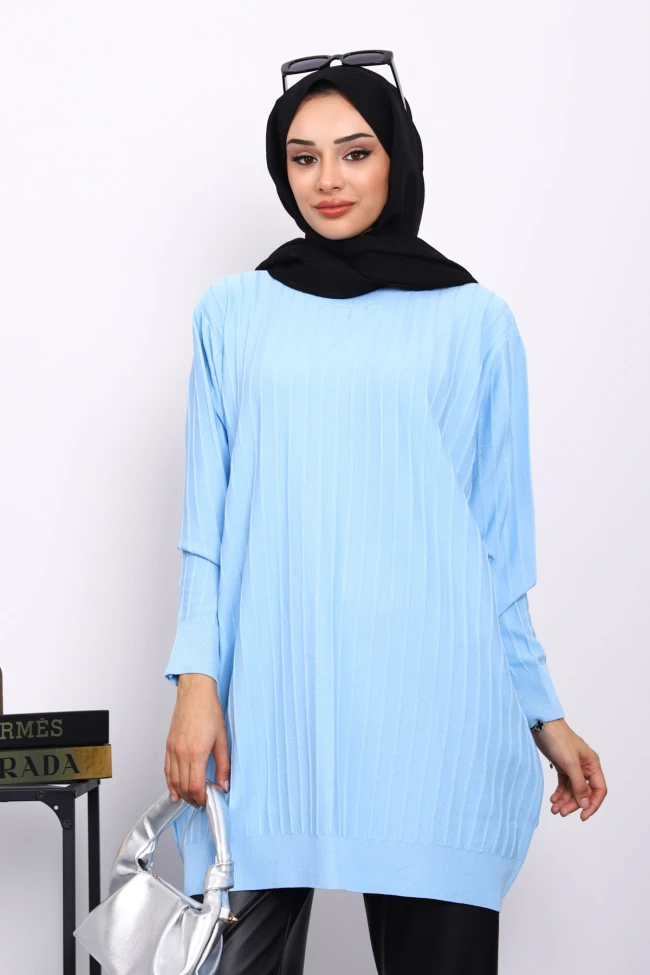 Bebe Mavi Merserize Fitilli Salaş Tunik