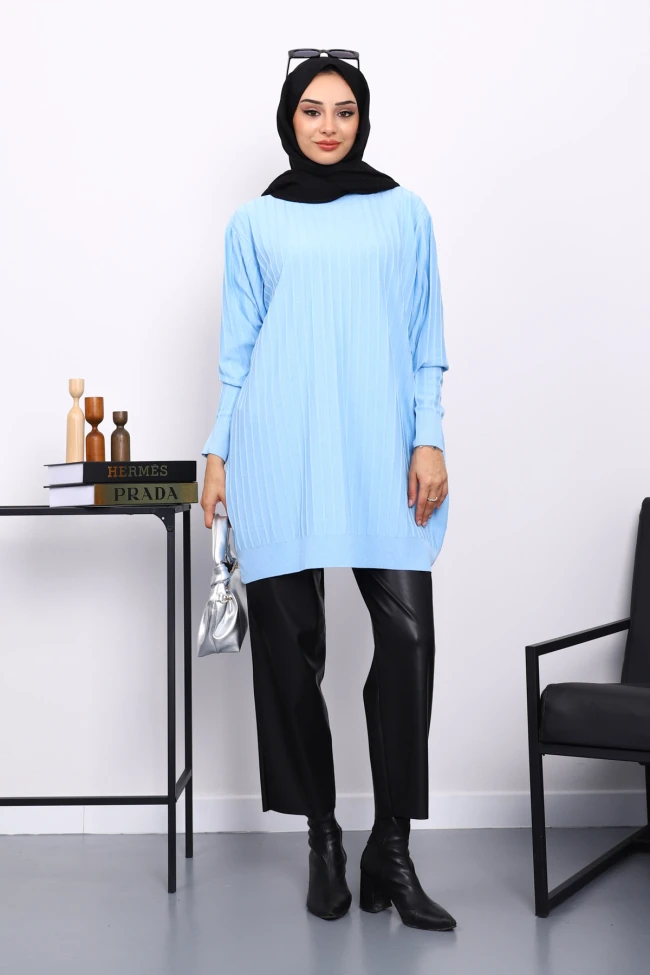 Bebe Mavi Merserize Fitilli Salaş Tunik