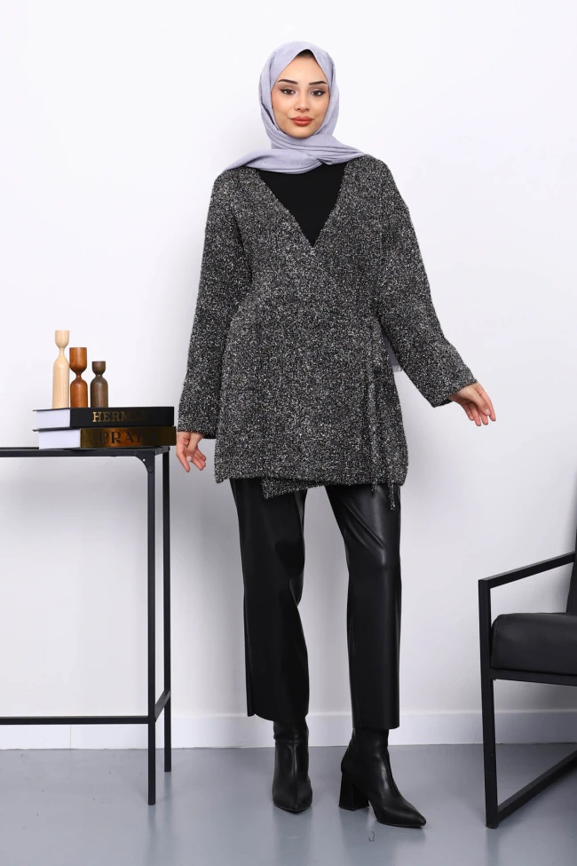 Gümüş Bel Kuşaklı Simli Hırka