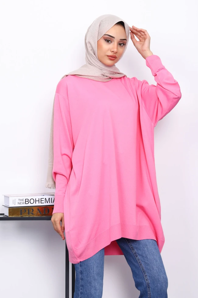 Pembe Bisiklet Yaka Merserize Tunik