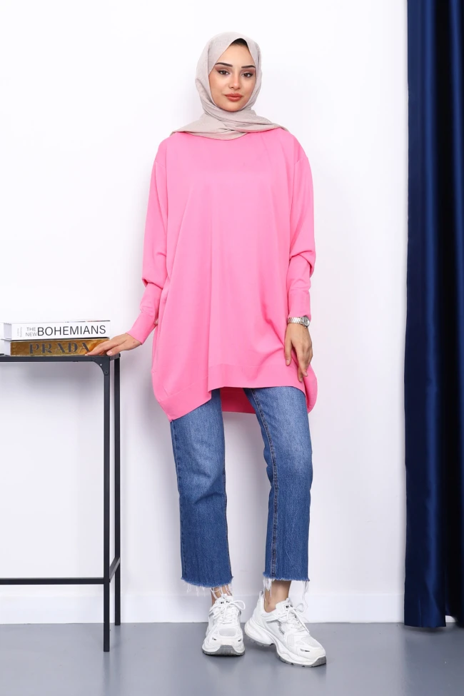 Pembe Bisiklet Yaka Merserize Tunik