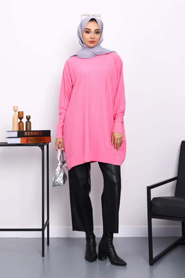 Pembe Merserize Fitilli Salaş Tunik