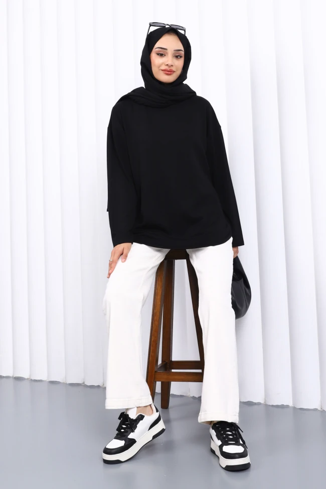 Siyah Bisiklet Yaka Modal Tunik