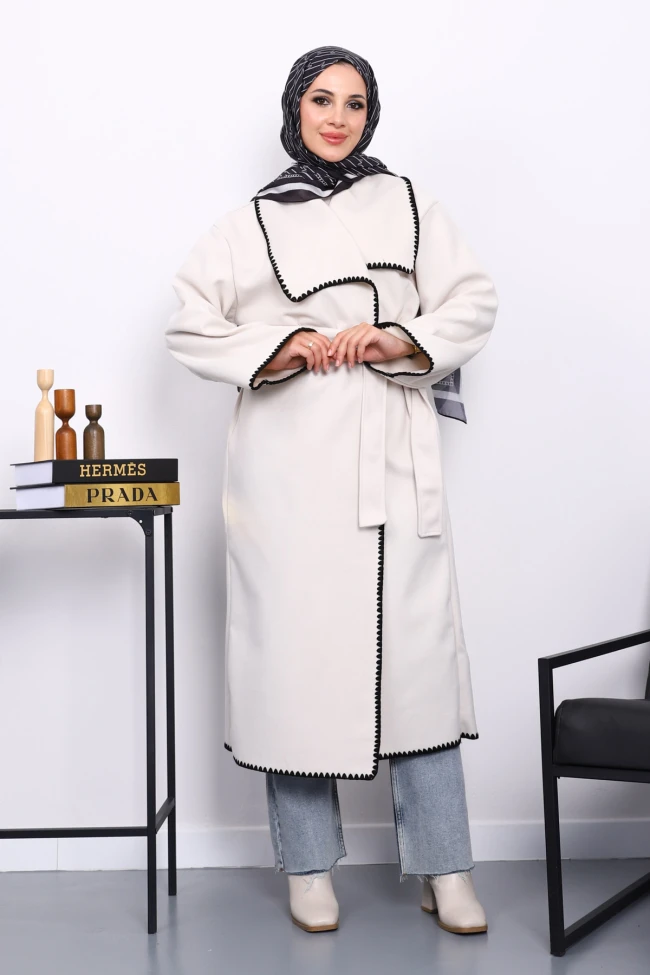 Taş Çoban Dikişli Şal Yaka Kaşe Kaban