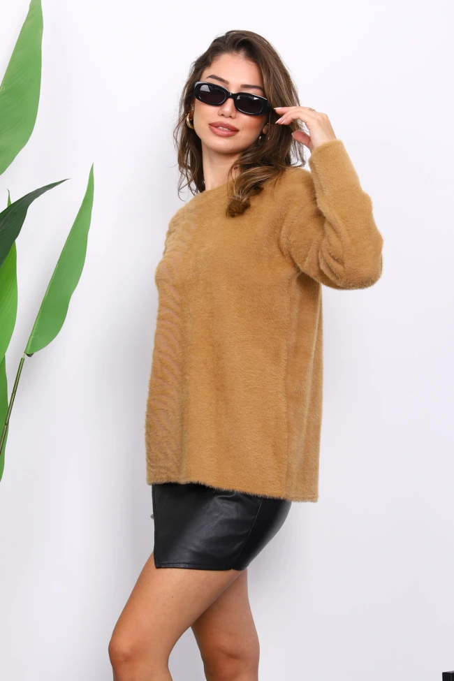 Bisküvi Bisiklet Yaka Angora Yumoş Triko Kazak