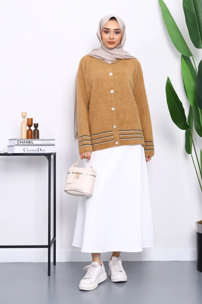 Bisküvi Biye Detaylı Angora Yumoş Triko Hırka