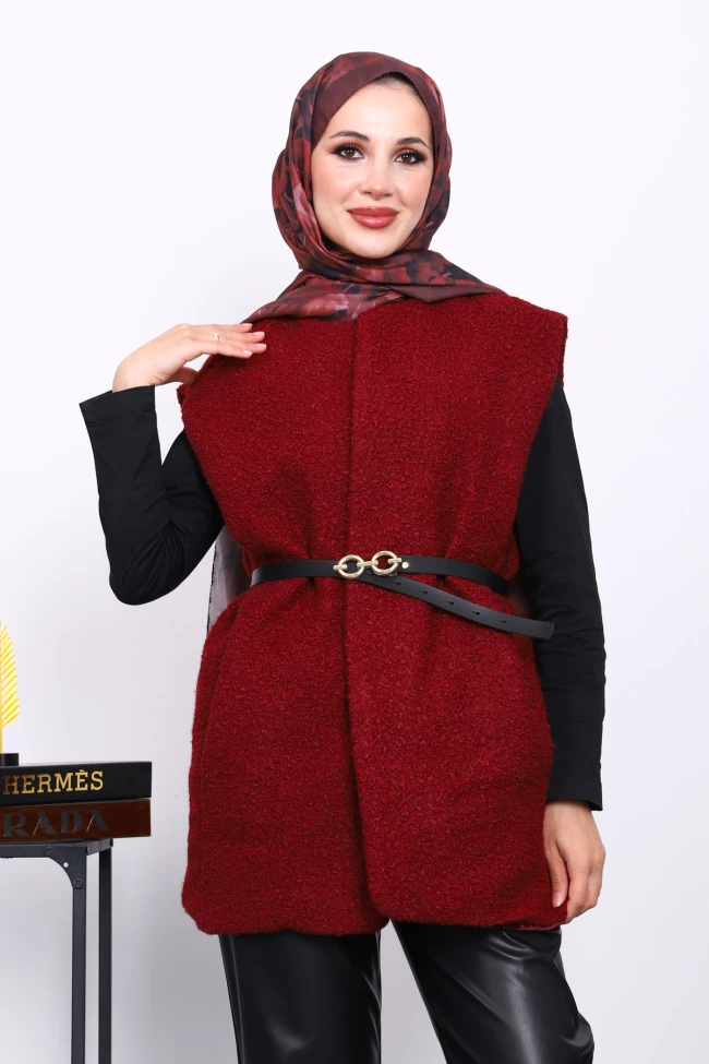 Bordo Buklet Astarlı Yelek