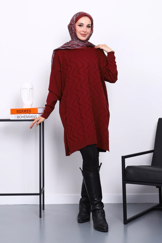 Bordo Soğuk İplik Merserize Triko Tunik