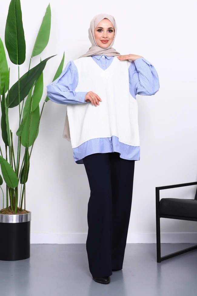 Ekru Triko Garnili Gömlek