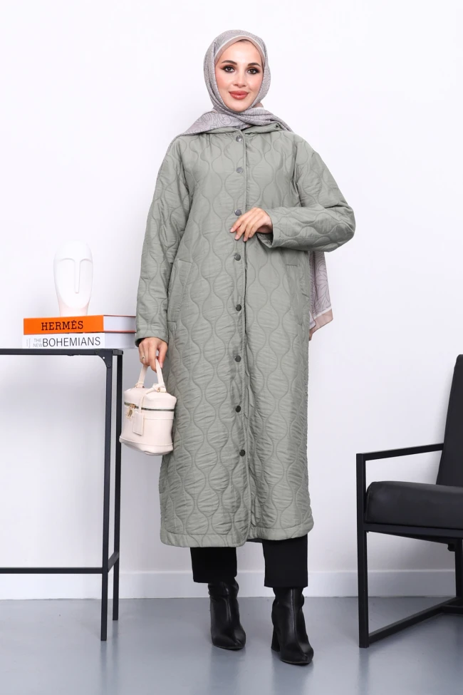 Haki Kapitone Kapşonlu Trençkot