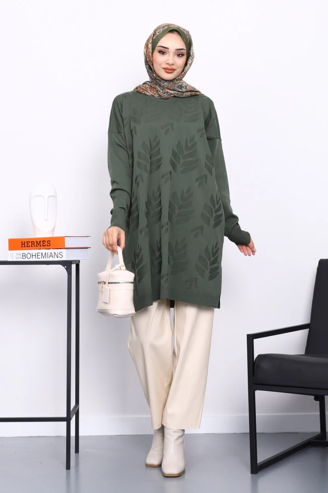Haki Soğuk İplik Merserize Triko Tunik