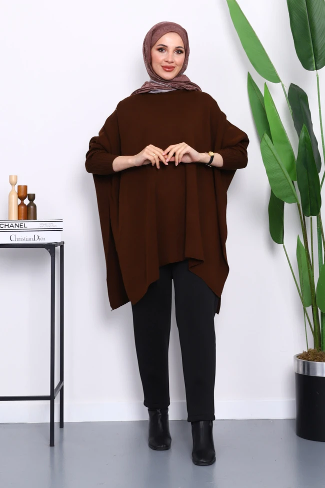 Kahverengi Yarasa Kol Triko Panço Kazak