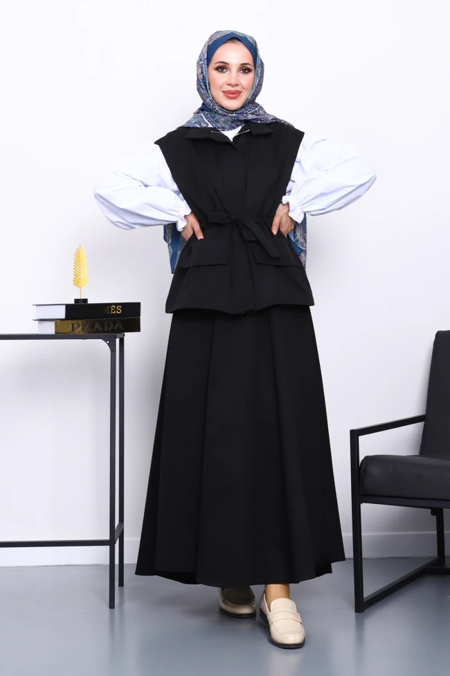 Siyah Cepli Yelek Etekli Bondit Takım