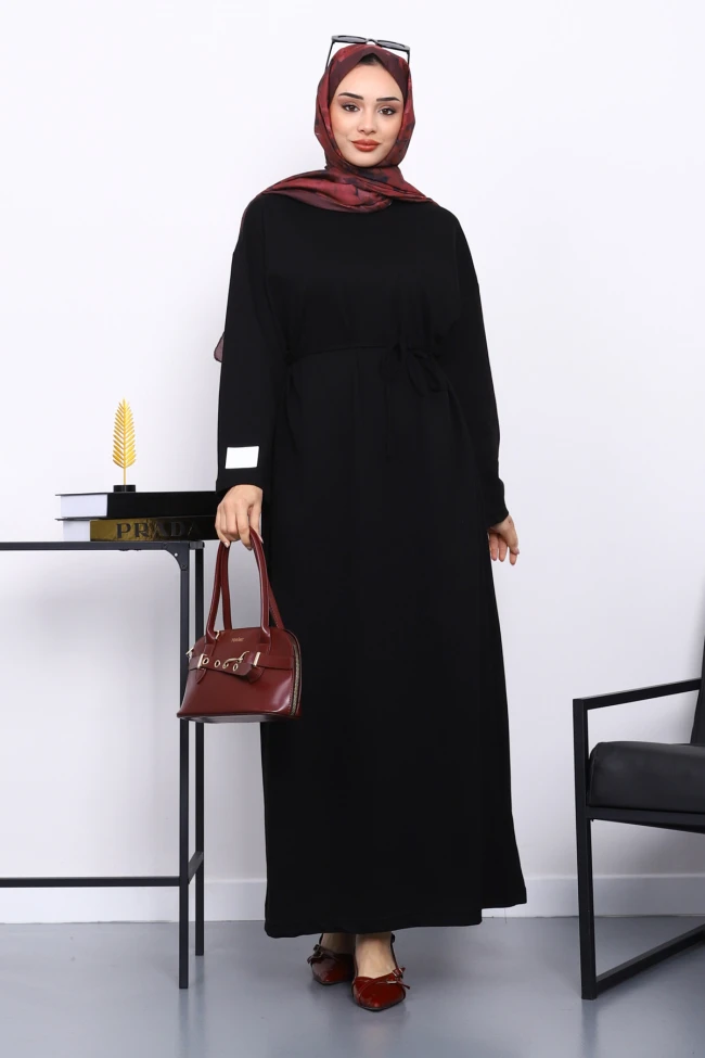 Siyah İki İplik Modal Elbise