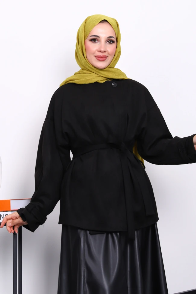 Siyah Kol Apoletli Astarlı Süet Ceket